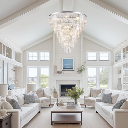 Chrome Crystal Chandeliers 22 Lights 36" Luxury Round Chandelier (Chrome / Large-35.4”)