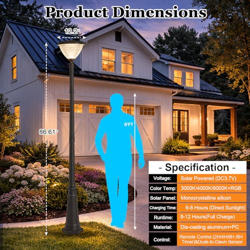 Dusk to Dawn LED Solar Street Light with Diamond Polycarbonate Shade (Black / X-Large)