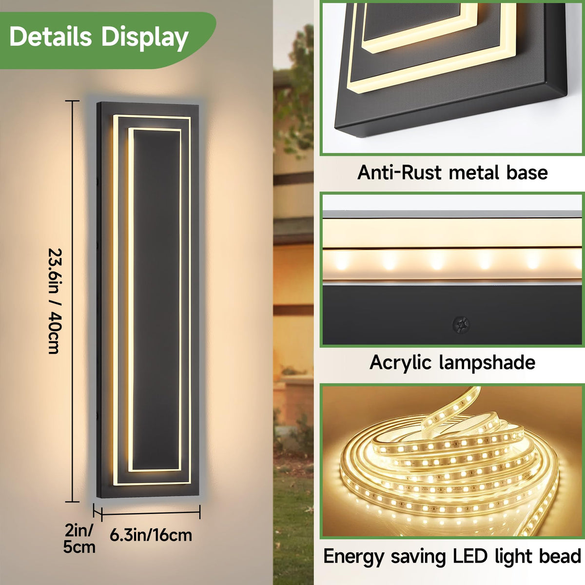 24 in Modern Outdoor Wall Light (Black-2-Tier Modern Design / 23.6 Inches（60 cm）)