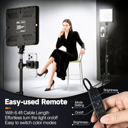 1 Pack LED Video Light Kit with Phone Holder & Barndoor (15W / 29-73inch(1 Pack))