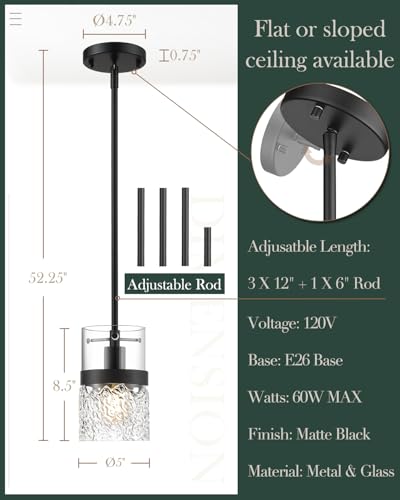 5 Inch Dia Black Pendant Light (Black -Hammered Glass / 5" Hammered Glass, 1-Light)