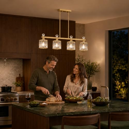32" Crystal Island Light for Kitchen 4 (Gold / 4 light-32in)