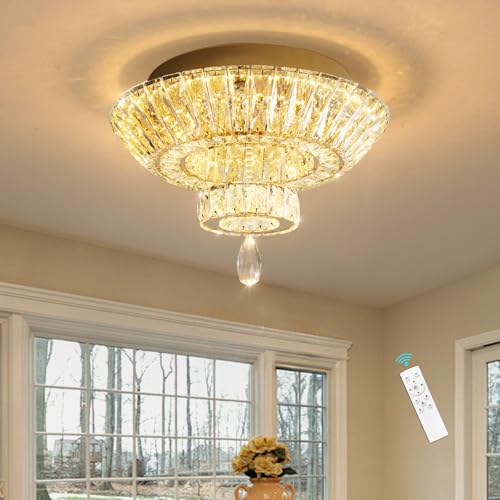 Gold Crystal Chandelier Glam Bedroom Ceiling Light Fixture 20W Dimmable LED Chandeliers for Entryway Dining Room Living Room (Gold / W16"-Ring)