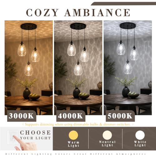 Black Glass Pendant Lights Kitchen Island 3 (Black, 3-Light / 6.3 Inch, 3-Light)
