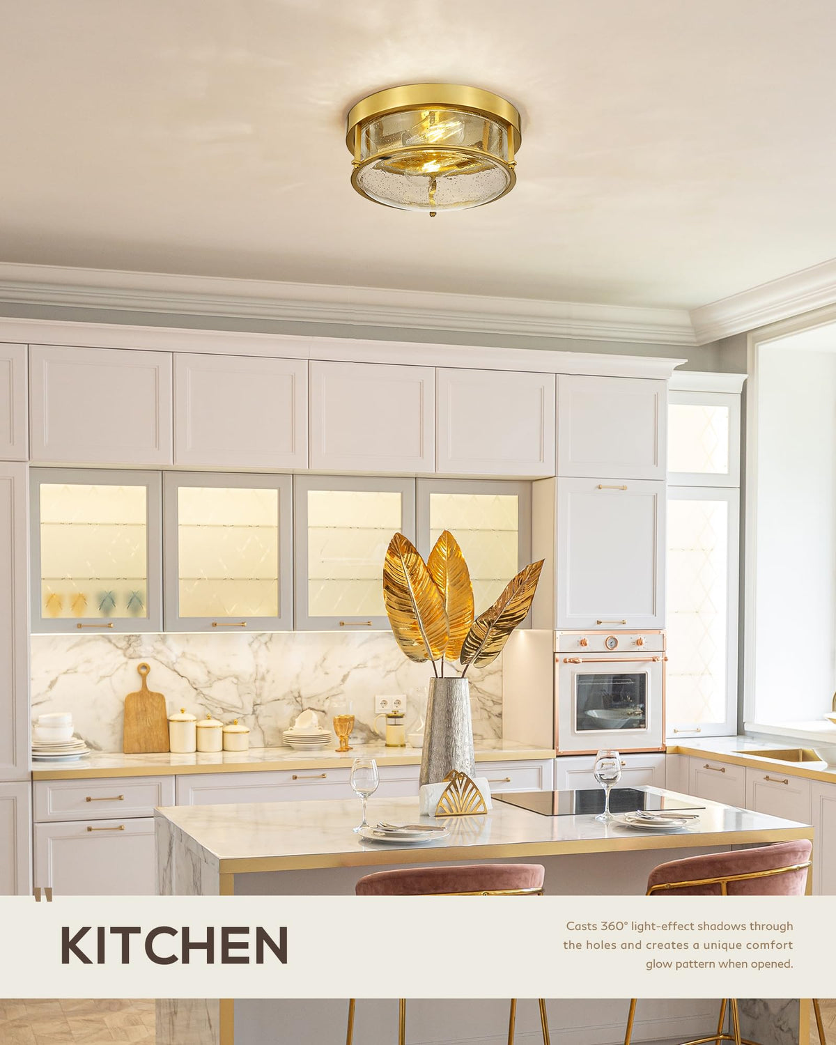 Brushed Gold Flush Mount Ceiling Light (Gold)