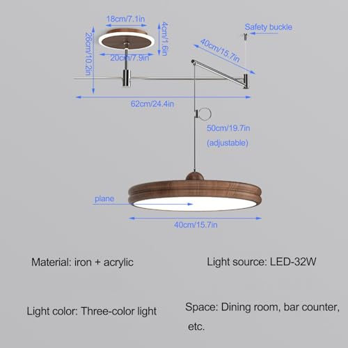 Adjustable Round Swing Arm Pendant Light in Walnut (40cm)