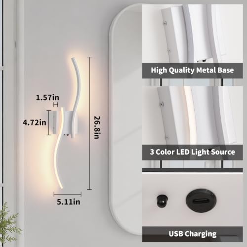 Battery Operated Wall Sconces Set of 2 (White / 26.8 inch)