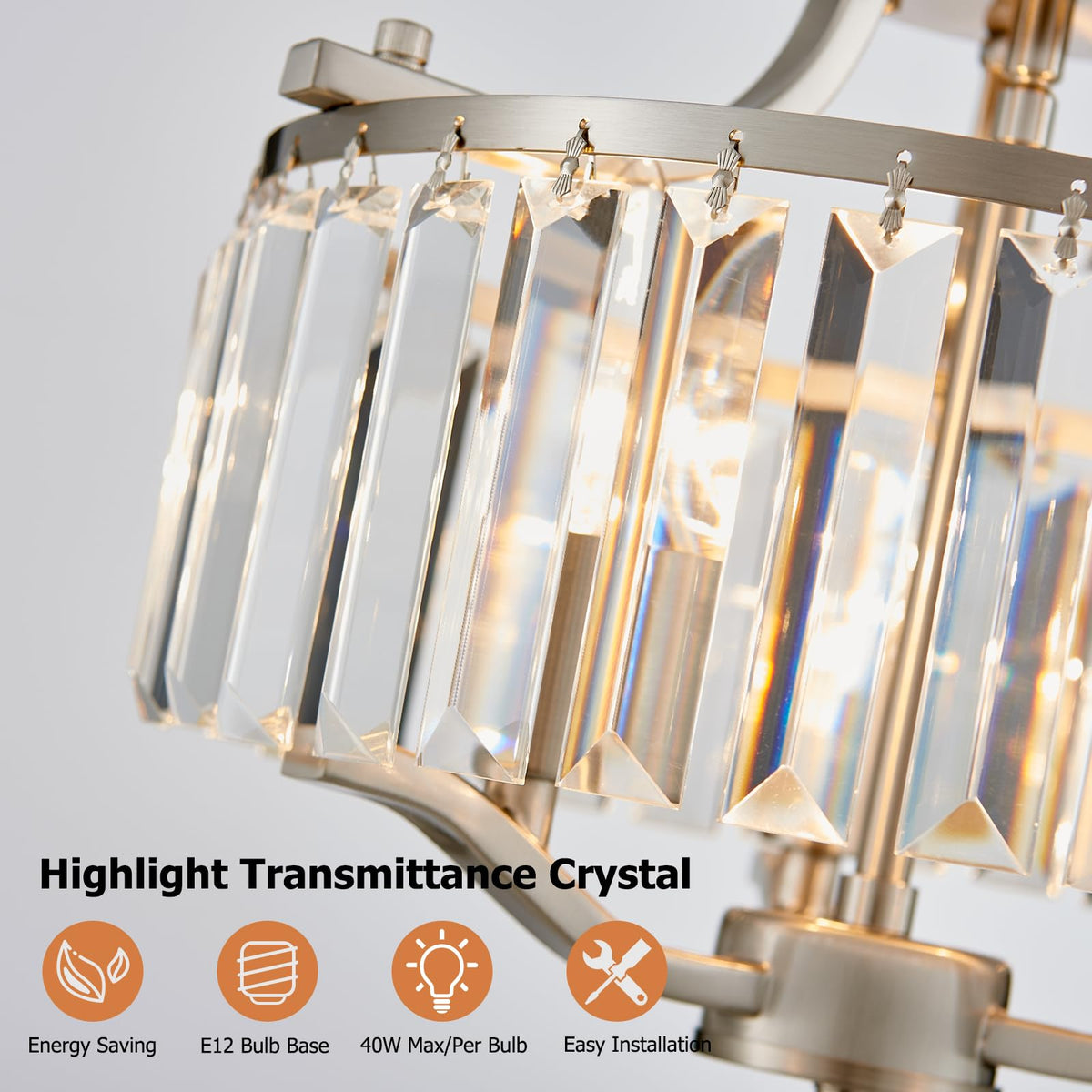 12.2'' Modern Brushed Nickel Crystal Ceiling Light Fixture Farmhouse 3