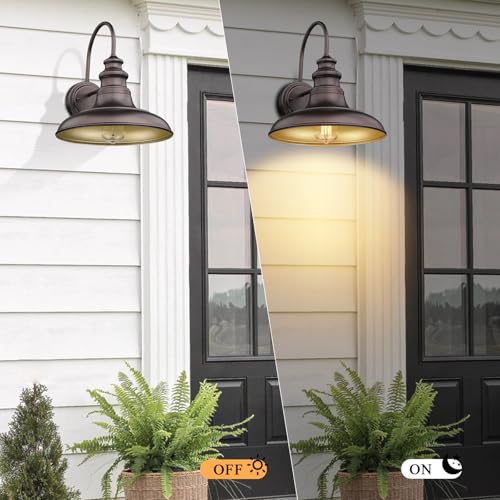 Outdoor Barn Light Fixture Farmhouse Wall Mount Light Wall Sconce Exterior Wall Lighting Fixture Industrial Bronze Finish Lantern for Porch with Gold Interior (Oil-Rubbed Bronze / 11-RZ004-1PACK(Not Dusk to Dawn))