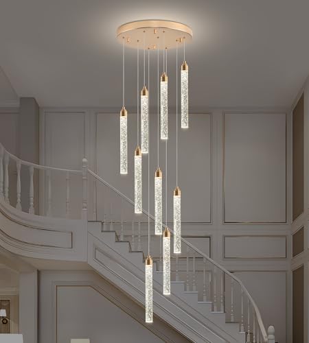 9 Light Gold High Ceiling Crystal Staircase Chandelier (Gold / 9 lights)