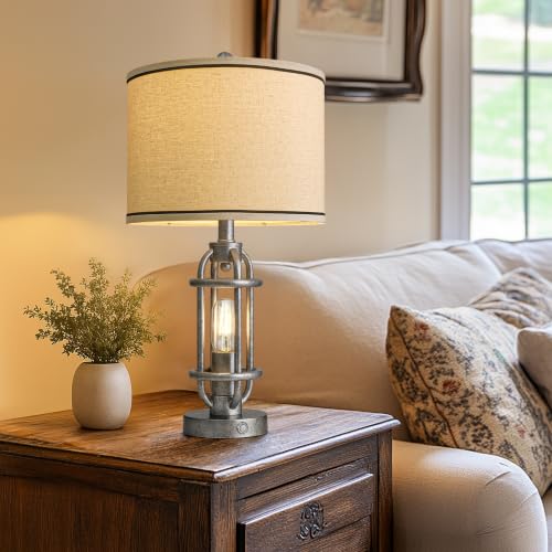 23.75'' Table Lamps Set of 2 for Living Room Bedroom Industrial Farmhouse Metal Touch Lamps with USB A+C Ports (23.75'' Antique Silver - Set of 2)