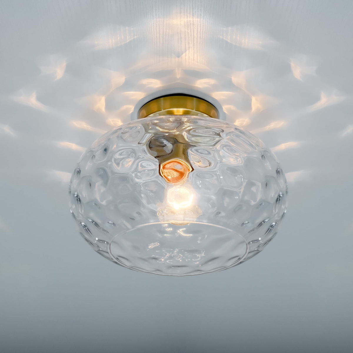 Brass Gold Semi Flush Mount Ceiling Fixture 11" Clear Hammered Glass Shade Modern Close to Ceiling Lighting 1 (11 Inches / Clear Glass Shade)
