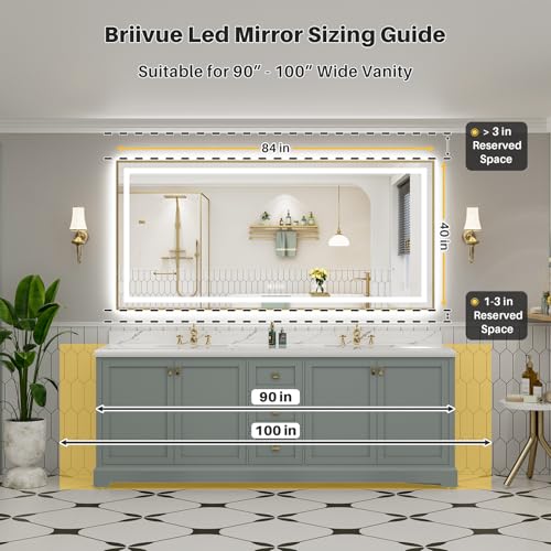 84x40 Inch LED Bathroom Mirror with Gold Frame (Backlit+front Lit With Gold Frame / 84"L x 40"W)