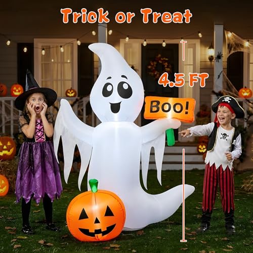 4.5 FT Halloween Inflatable Ghost Outdoor Decoration with LED Lights (4.5FT Ghost)