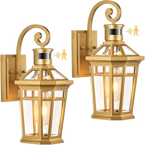 Motion Sensor Outdoor Wall Lights (Gold / 2-Pack)