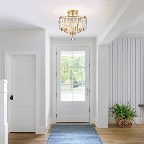 Crystal Gold Chandeliers Modern Farmhouse Small Chandelier 12.2 Inch 3 (055-Gold)