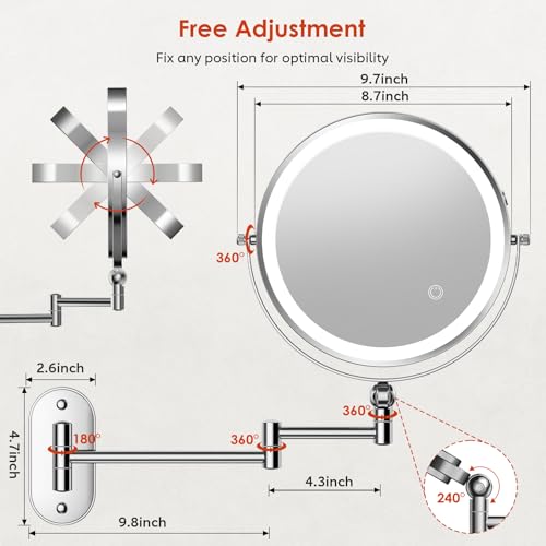 9" Wall Mounted Lighted Makeup Mirror (20x-chrome)