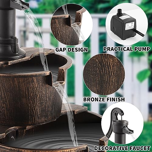 27 Inch 2 Tier Water Fountains Outdoor Waterfall Barrel Fountain Pump Garden 2 (2-tier)
