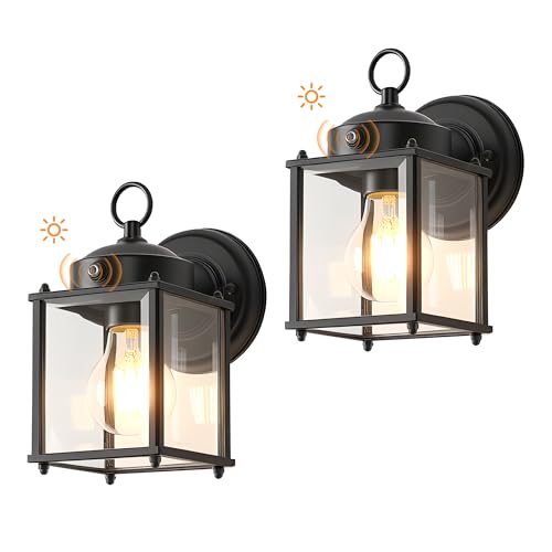 Dawn to Dusk Sensor Outdoor Wall Light Fixtures Waterproof Black Exterior Lighting Fixture Anti (Dawn to Dusk Function / 2 Pack)