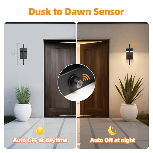 16.5'' LED Outdoor Wall Sconce Dusk to Dawn Black Exterior Lights (Black - Dusk to Dawn / 16.5Inch - 2 Pack)