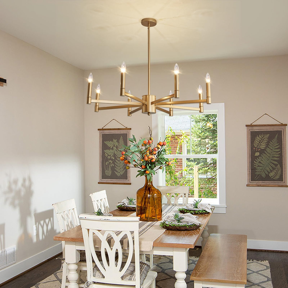 8 Light Gold Candle Chandeliers Modern Farmhouse Ceiling Light Fixture Industrial Lighting for Dining Room Living Room Bedroom Kitchen Island Foyer (Gold)