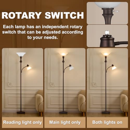 Torchiere Brown Floor Lamp with Adjustable Angle Reading Lamp (Red Brown)
