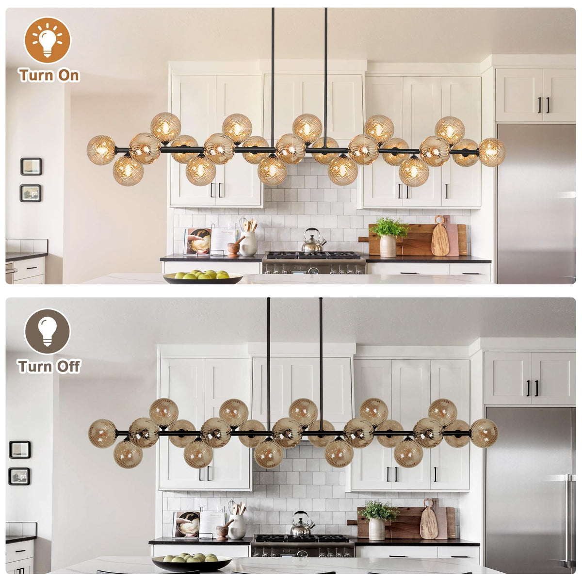 Linear Chandelier Modern 22 Lights Large Sputnik Chandelier Length 70 Inch (Amber Striped Glass and Black)