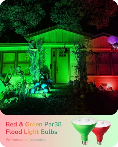 Halloween Red & Green PAR38 Flood LED Light Bulbs Dimmable 4 Pack (Red & Green)