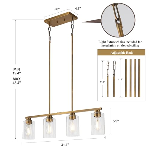 Island Light for Kitchen (Brushed Brass / 4 Light + Clear Glass)