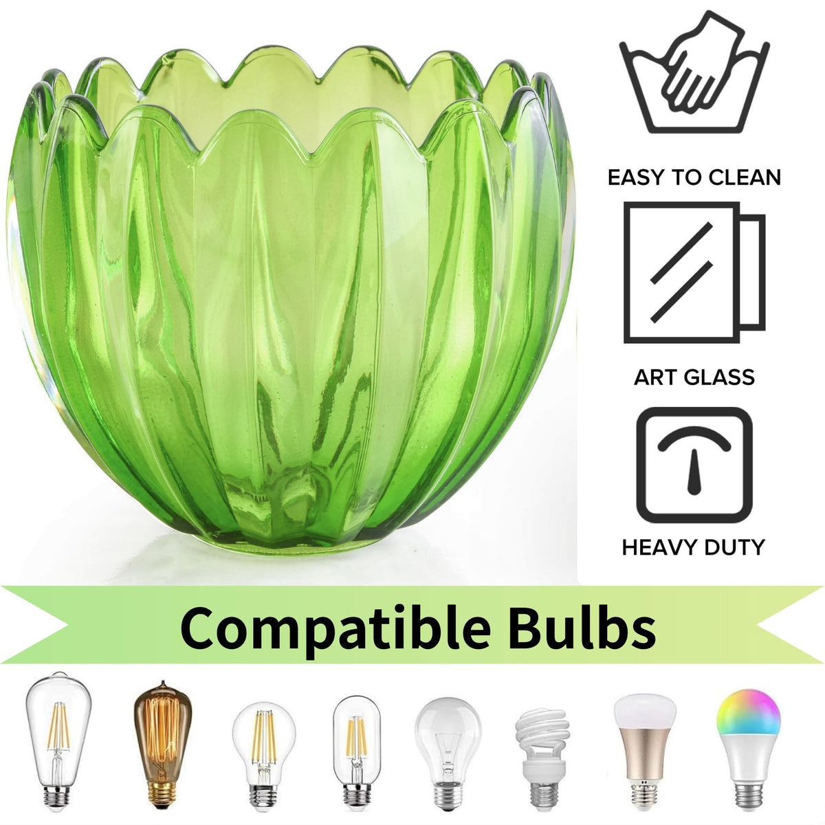 Green Tulip Glass Lamp Shades Set of 2 (Tulip Green / 2 Pack)