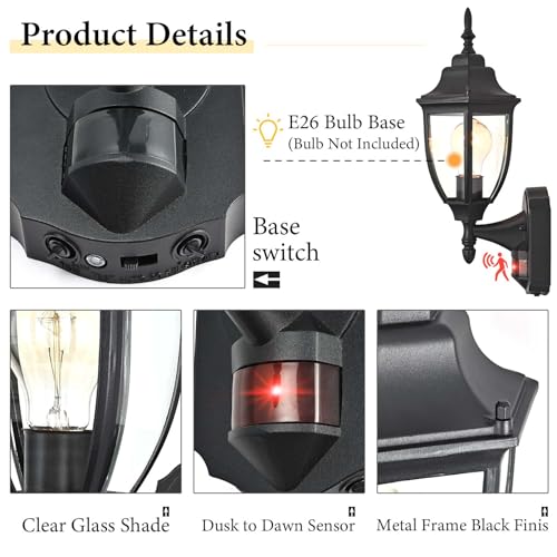 Porch Lights Outdoor Motion Sensor Wall Sconce Anti (Black / Standard - 2 Pack)