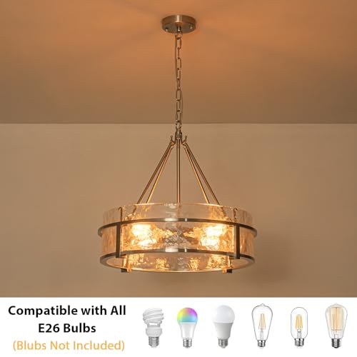 Glass Chandelier Textured Crystal Drum Kitchen Island Ceiling Light Fixtures