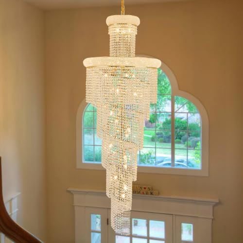 28 Light Large Long Spiral Crystal Chandelier for High Ceiling Foyer Entryway Living Room Staircase Gold Finish 78'' H X 28'' W X 28'' D (Gold / 78'' H X 28'' W X 28'' D)