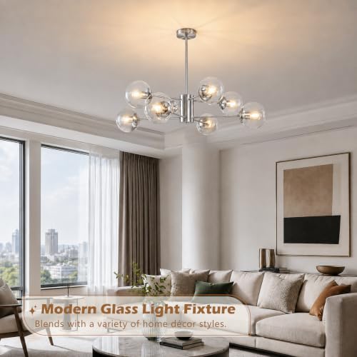8-Light Mid-Century Modern Nickel Sputnik Chandeliers Dining Room (Clear, Nickel, L)