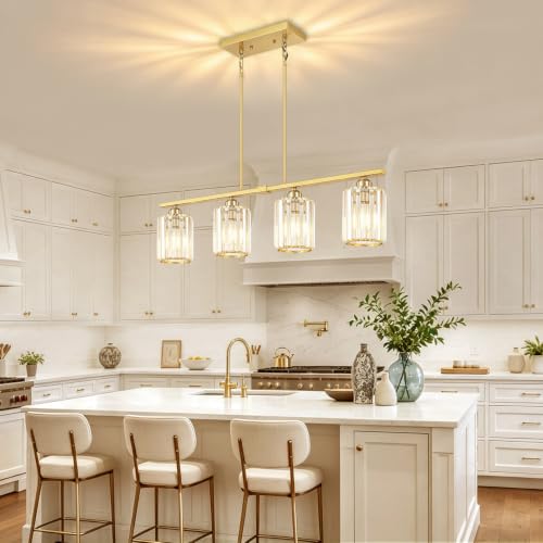 31.89'' Brushed Gold Island Lights for Kitchen Crystal Linear Chandelier (Gold)