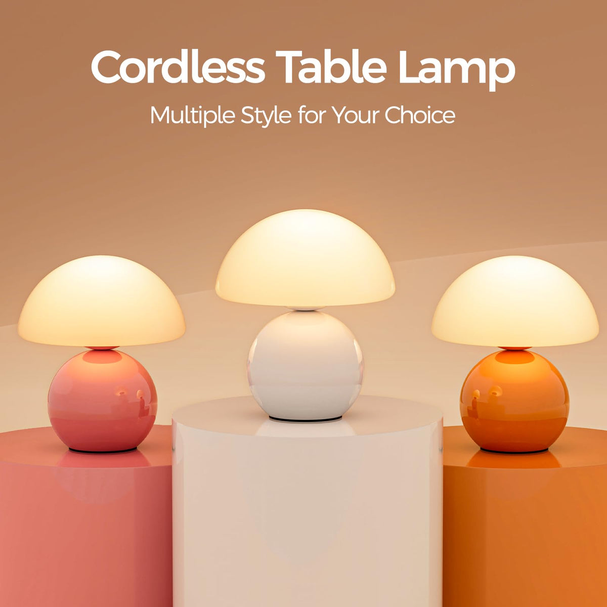 Wireless Mushroom Lamp Set of 2 (Cream / 2 Pack-Wireless)
