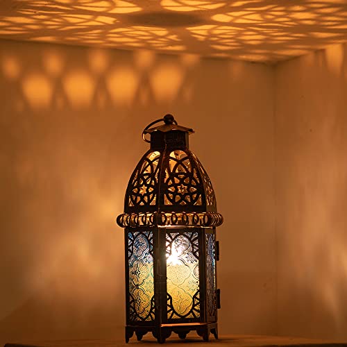 Vintage Candle Lantern (Large / Blue - 12.8''h)