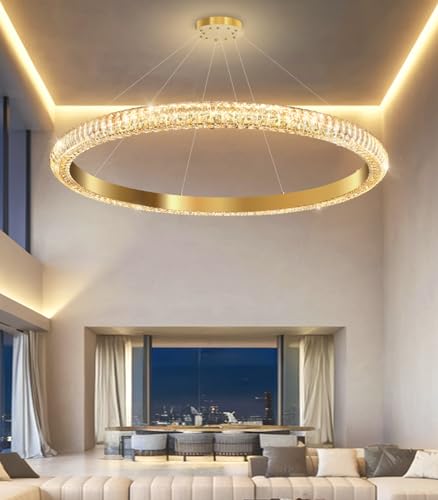 40" 1 Ring Crystal Chandelier Modern LED Dimmable Ring Pendant Light Chandelier for Dining Room Living Room Gold (Gold / 1 Ring Round 40")