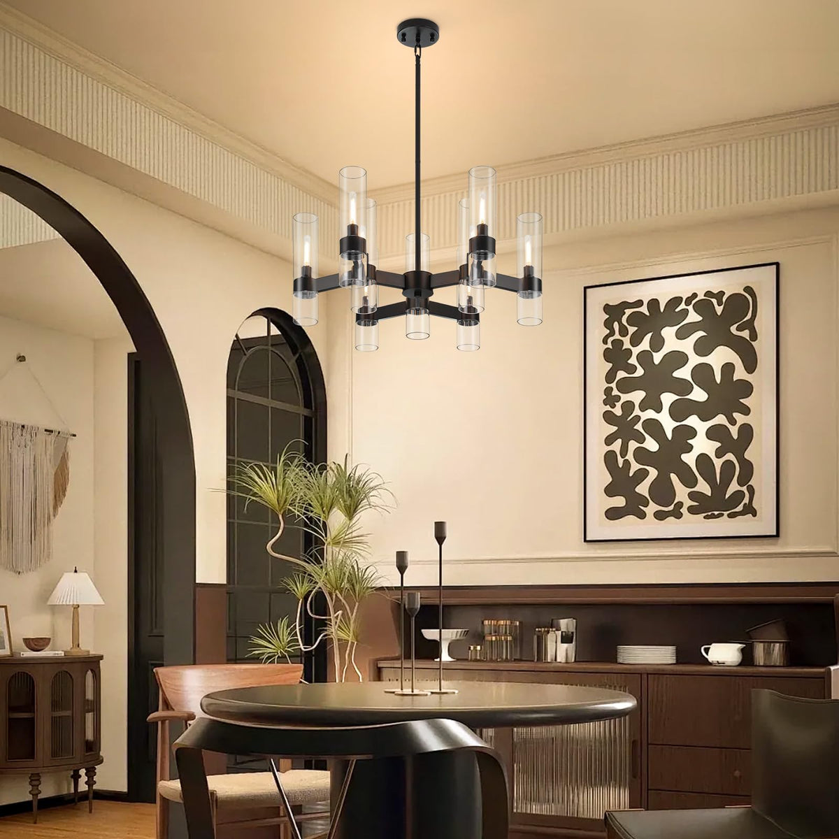 9 Light Black Chandelier (Black / 9-Light L28'')