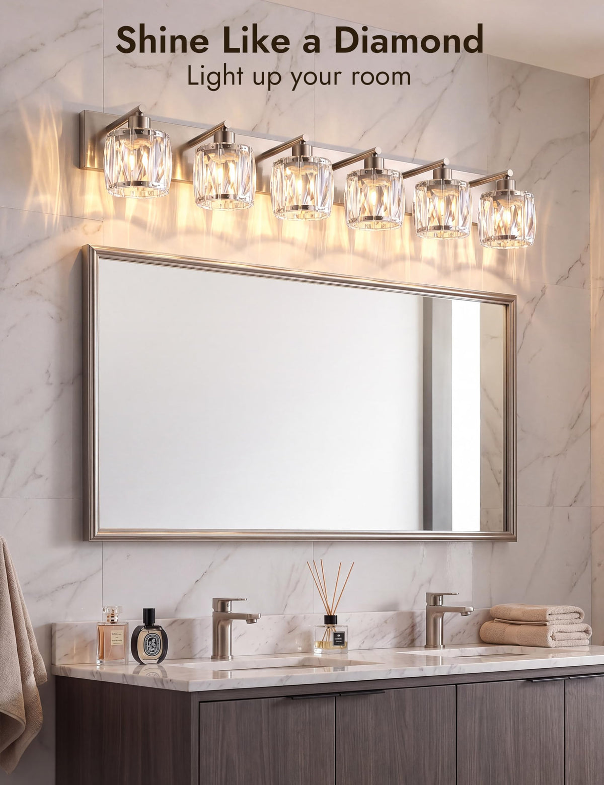 6 Light Crystal Bathroom Vanity Light Fixtures (Brushed Nickel-Round / 6 Light)