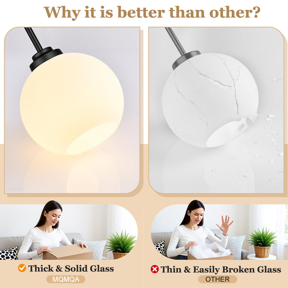 2 Pack Modern Globe Pendant Lights Kitchen Island Milk Glass (Matte Black + Milky White Glass 2 Pack)