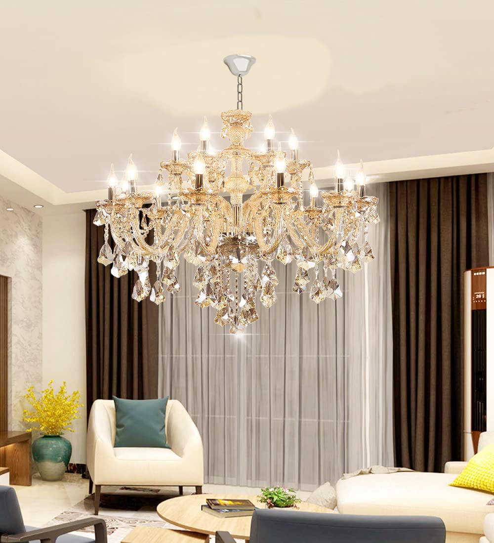 Luxury Cognac Crystal Chandelier 18 Lights (18 Lights)