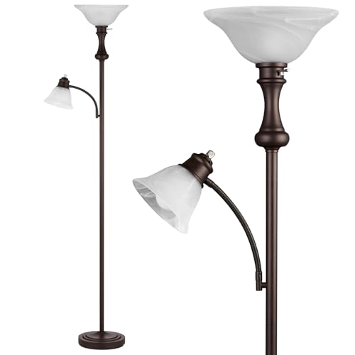 Torchiere Brown Floor Lamp with Adjustable Angle Reading Lamp (Red Brown)