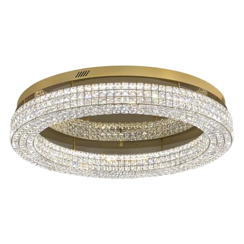 40'' Crystal Chandelier for Living Room Large Chandeliers for Living Room Crystal Flat Mounted Ceiling Lights Dining Room Bedroom Dimmable 2700 (Gold / Dia 40inch)