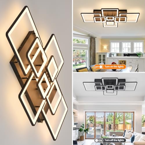 Modern LED Ceiling Lights Fixture Dimmable Flush Mount Black Acrylic 8 (Black1 / 8 Rings)
