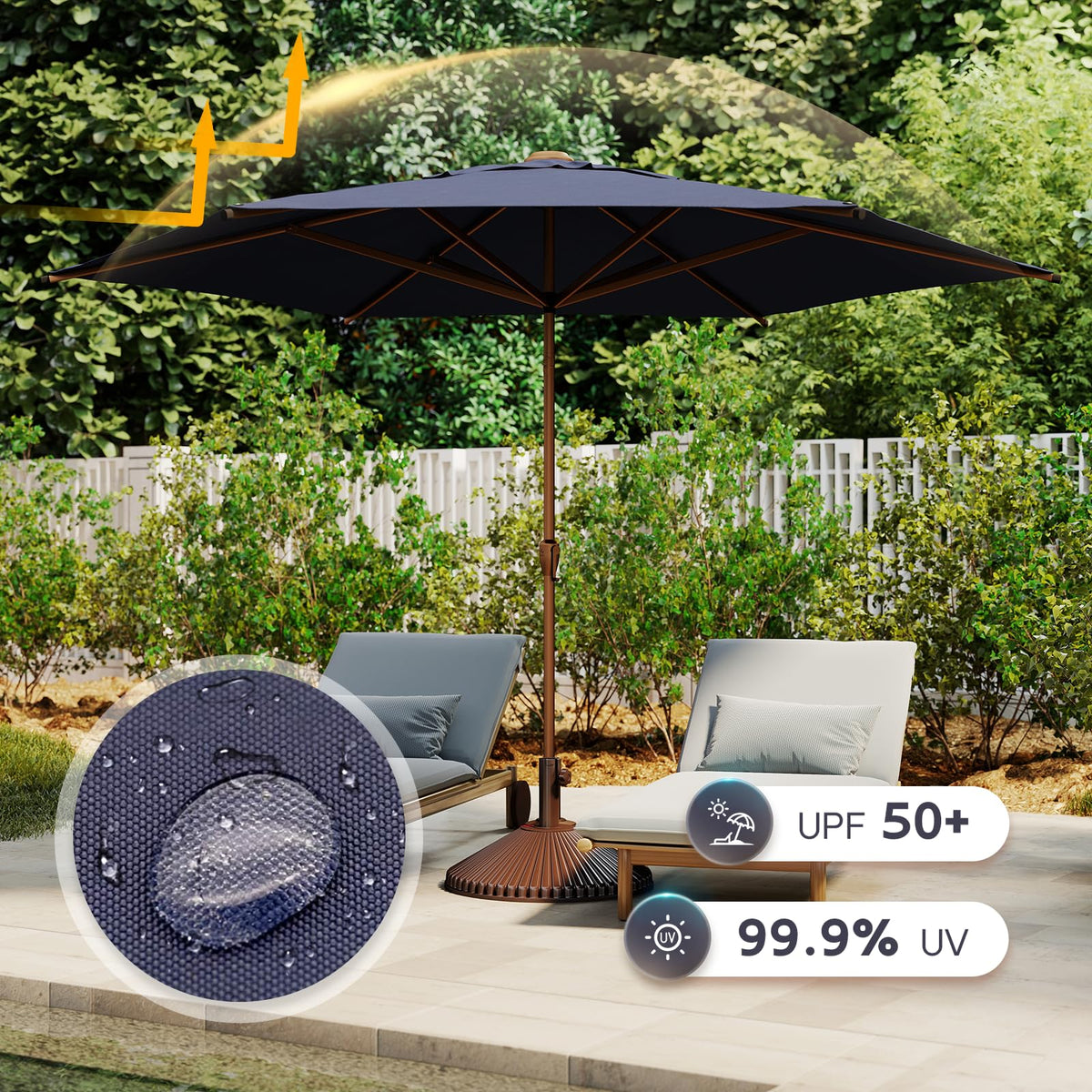 11FT Outdoor Patio Umbrella Outdoor Table Umbrella with Crank Market Umbrella 6 Sturdy Ribs UV Protection Waterproof and Push Button Tilt for Garden Deck Backyard Pool (11 FT(6 Ribs) / Dark Blue)