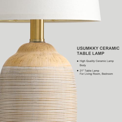 21" Vintage Ceramic Table Lamps Set of 2 for Bedroom Rustic Cream (21" Beige - 2 Pack)