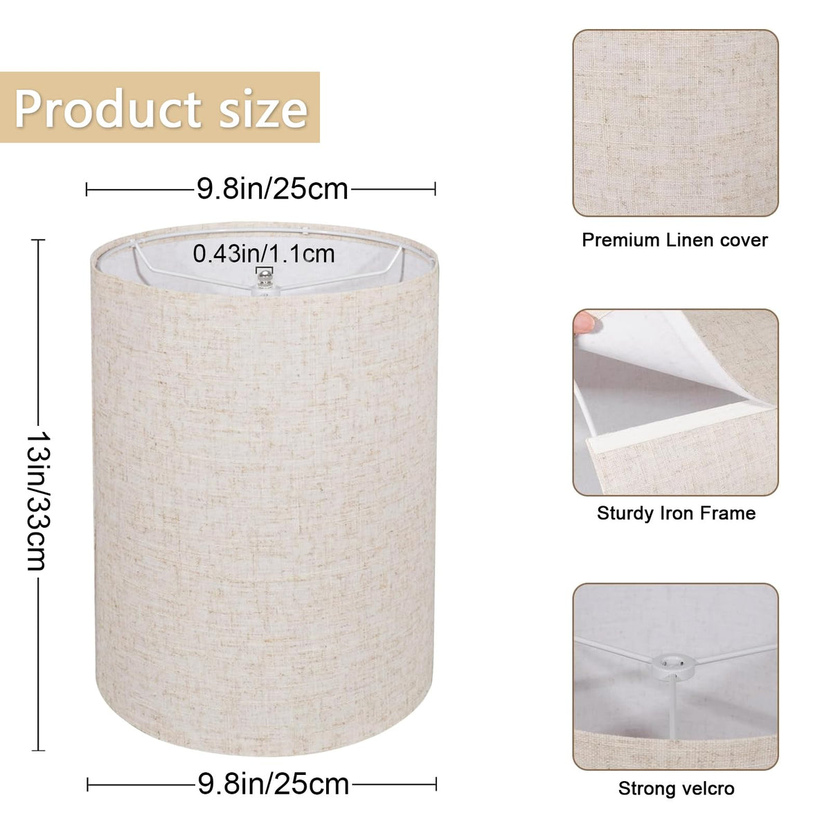 Drum Lamp Shades Set of 2 for Table Lamps (Beige / 10x10x13 inch-2 Pack)