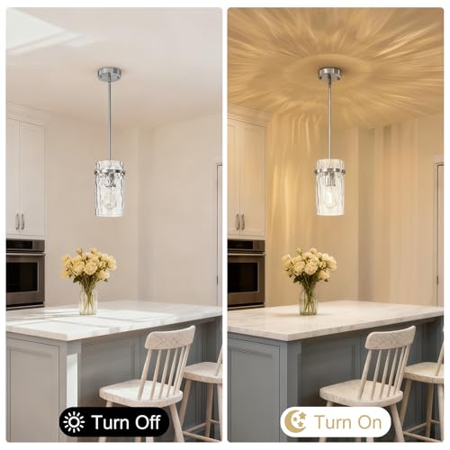 Modern Brush Nickel Hammered Glass Pendant Lights for Kitchen Dining Room (Nickel-1 Pack)