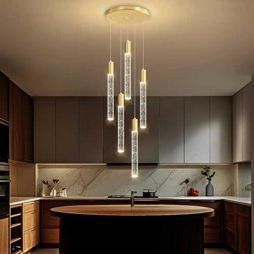 5 Lights Chandelier Modern Crystal Glam Light Remote Dimmable Pendant Lighting for Kitchen Island Dining Room Shiny Gold Light (5 lights / Gold)